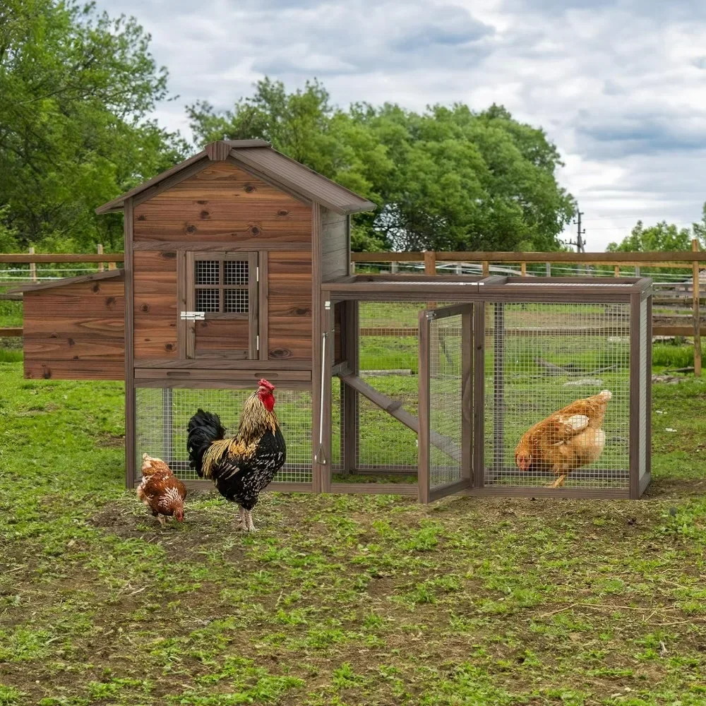 Chicken Coop 80'' Outdoor for Chickens Wooden Hen Fence Farm Equipment Chicken Cage With Nesting Box & Removable Tray Duck Pet