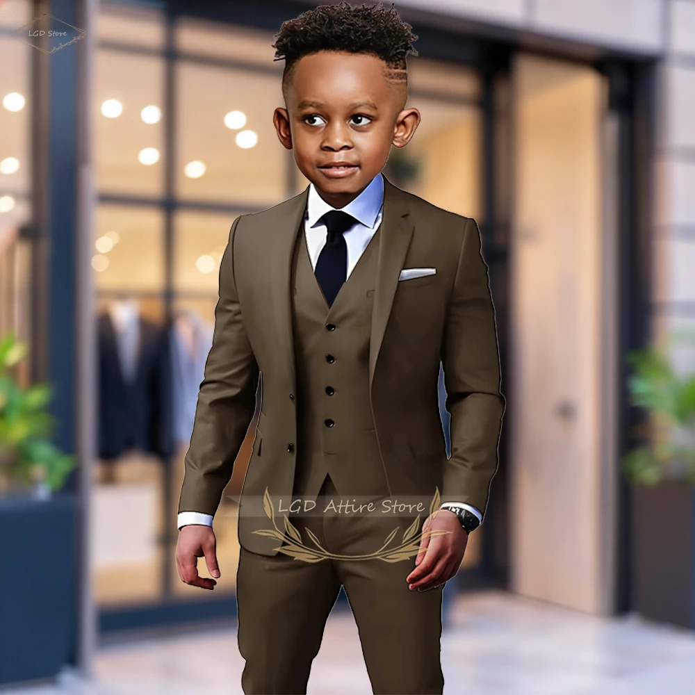 

Boys' Custom Tailored 3-Piece Coffee Formal Suit – Notch Lapel Blazer, Waistcoat & Tailored Pants for Banquets & Birthdays