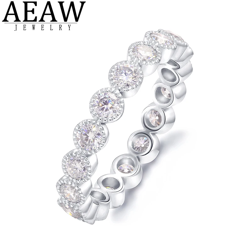 AEAW 14K White Gold Round Cut Moissanite Rings for Women Handmade Engagement Wedding Bride Party Gift Fine Jewelry New