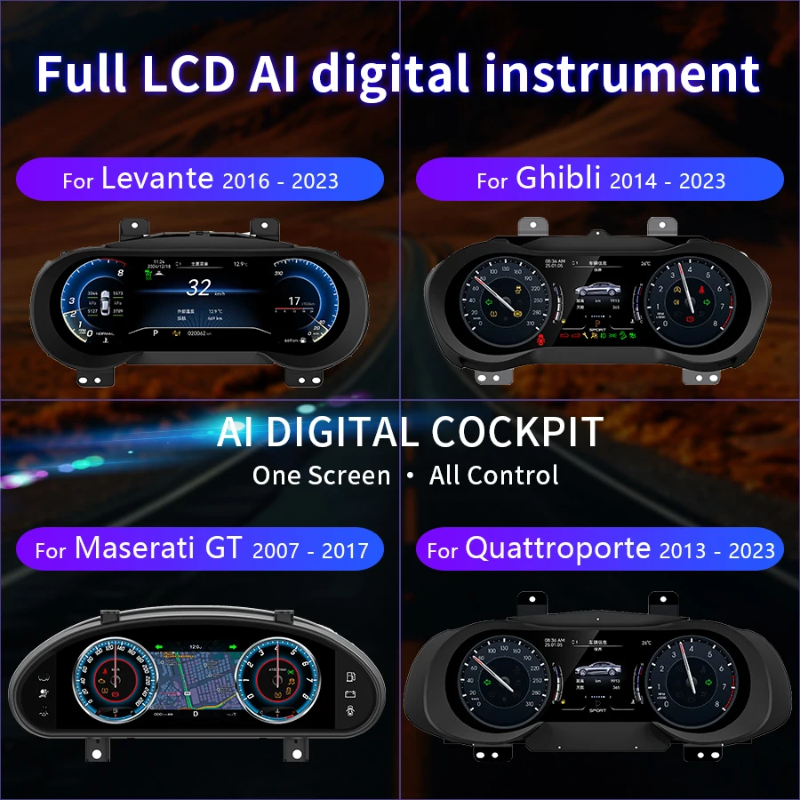 Auto LCD Instrument Voor Maserati Levante 2016-2023 Snelheidsmeter Upgrade Smart Cluster Kaart Meerdere Kleurrijke Hoge Display Upgrade