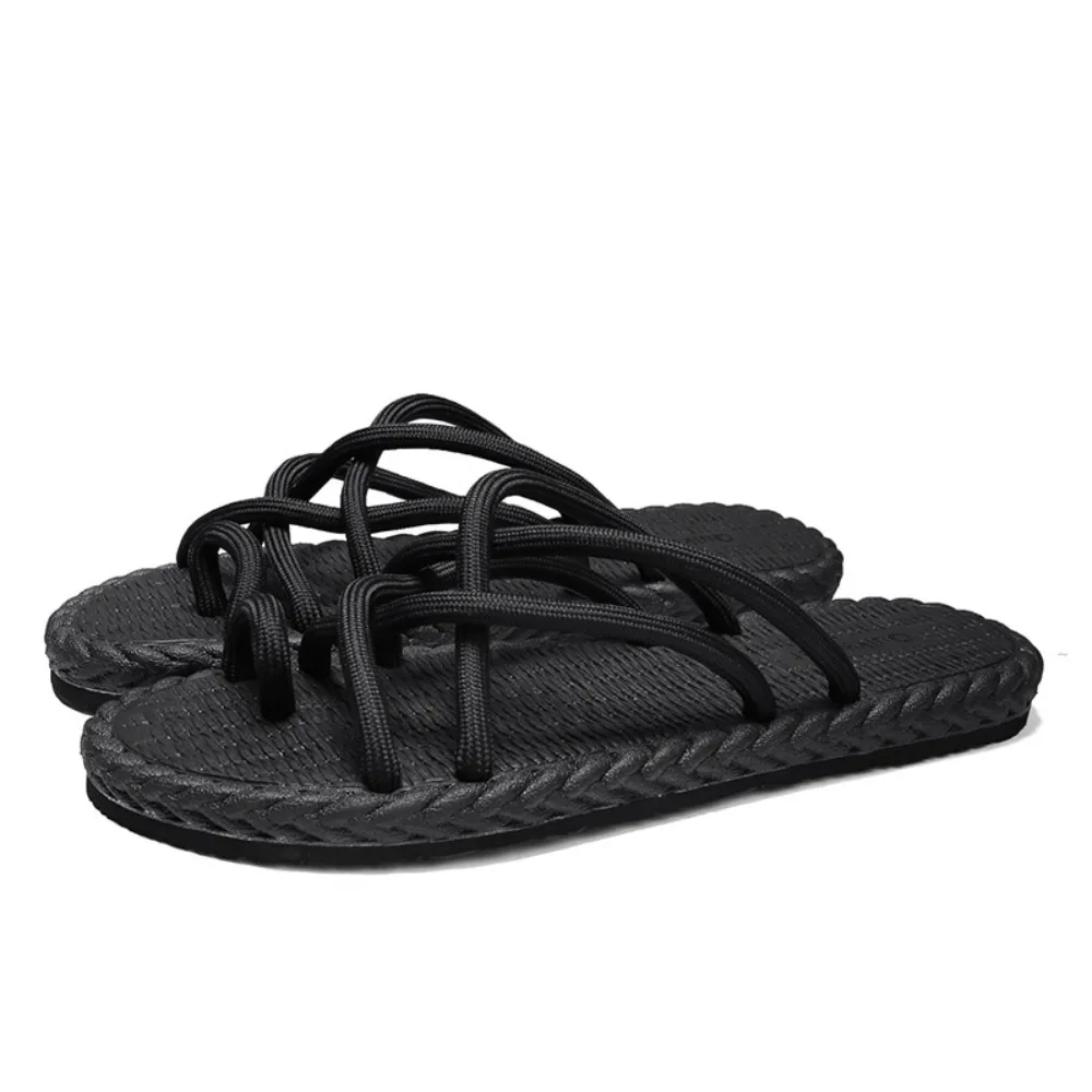 

Fashion EVA Outer Wear Shoes Anti Slip Soft Braided Rope Flats Slippers Beachwear Personality Home Slides Sandals Beach