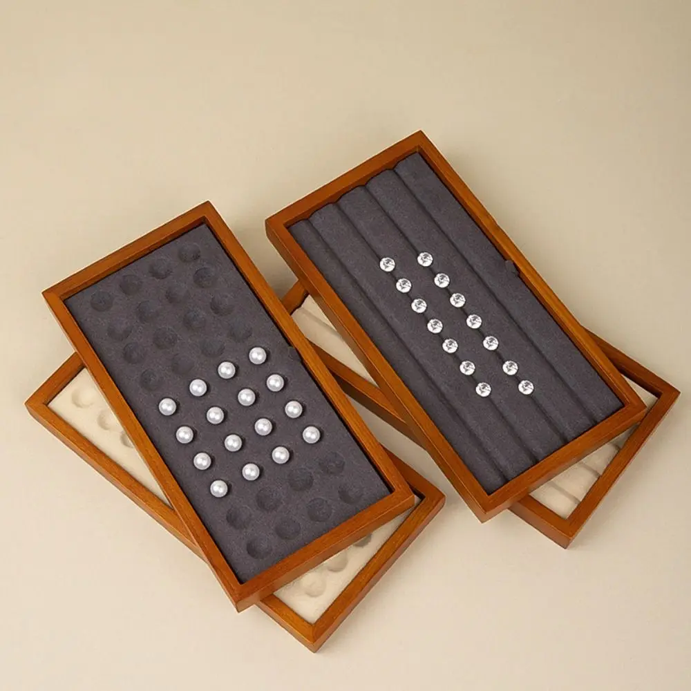Solid Wood Jewelry Organizer Stackable Durable Flat Jewelry Tray Large Capacity Removable Jewelry Display Props Strings
