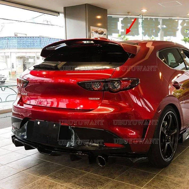 Für Mazda 3 Fließheck 2020 + Auto Heckspoiler Splitter Glänzend Schwarz Hinten Dach Lip Kappe Flügel hohe Qualität Carbon Faser