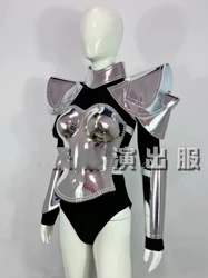 High quality  Silver armor women's clothing Bar stage performance costumes nightclub performance runway