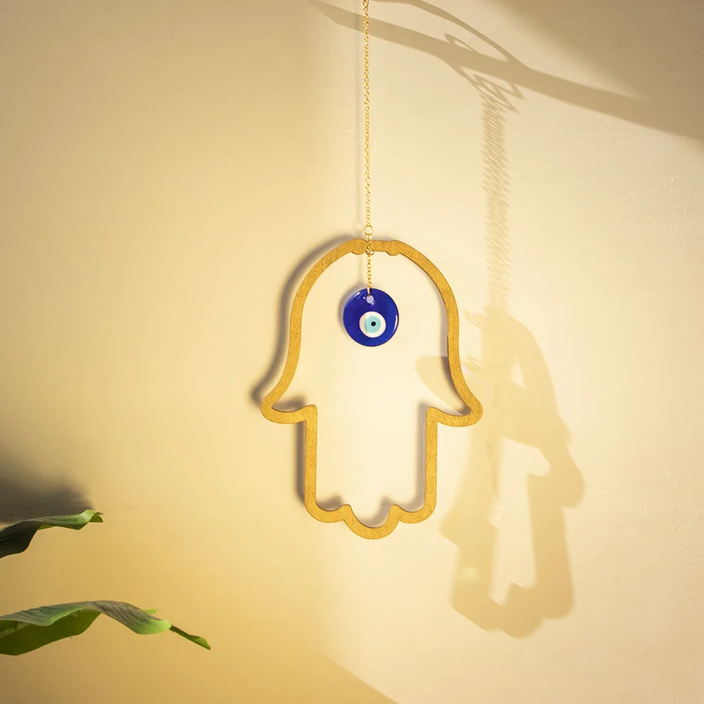Creative Simple Blue Eye Wooden Hand Gift Pendant Simple Homestay Living Room Bedroom Wall Home Atmosphere Decoration Handmade