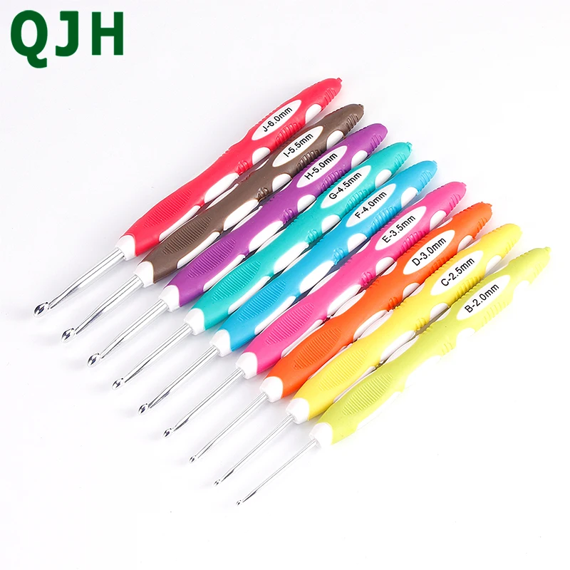 9pcs/Set Crochet Hook Hand Knitted Crochet Aluminum Crochet Needles With Colorful Grip DIY Process Knitting Needles