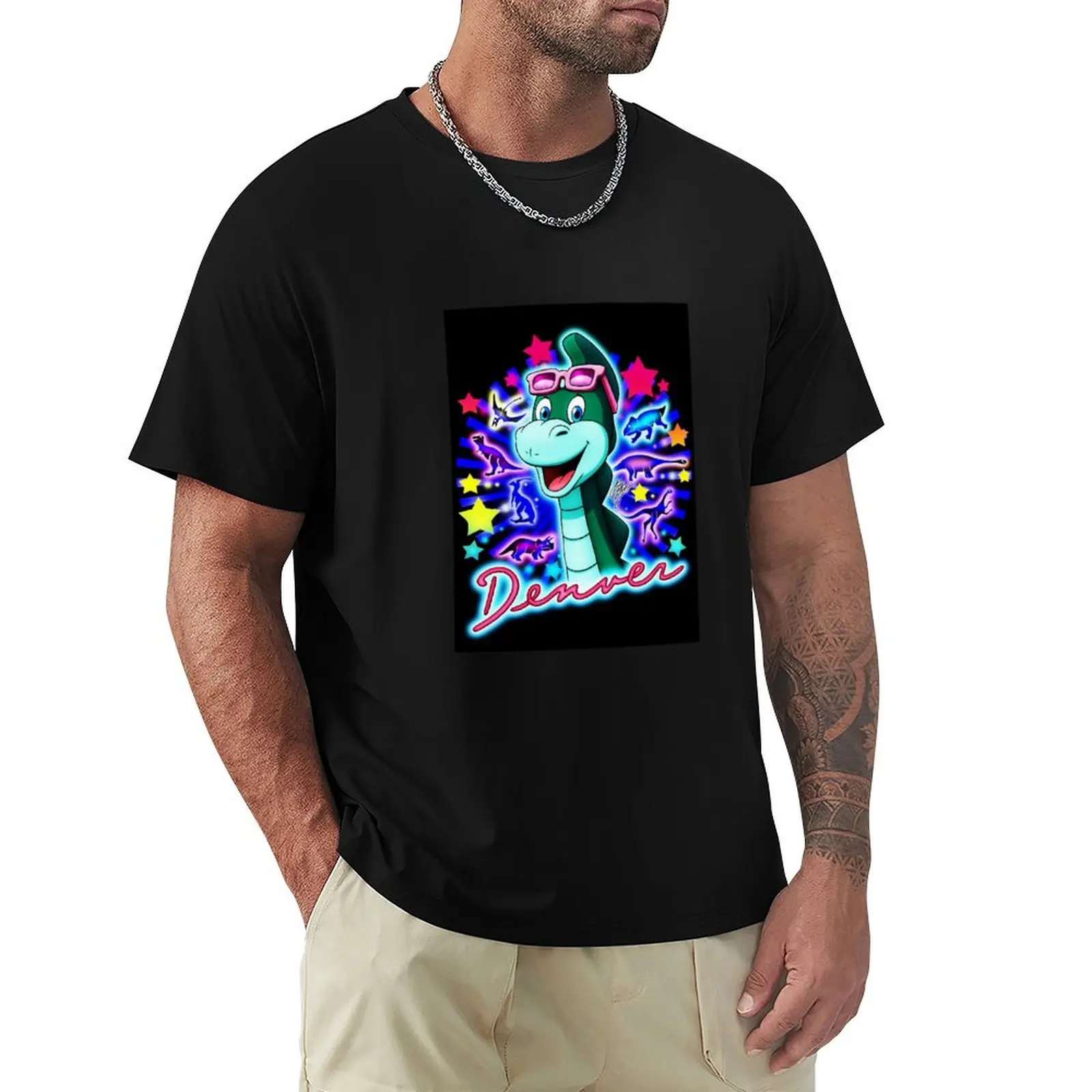 Denver The Last Dinosaur - The Cartoon T-Shirt Big Size Crew Neck T-Shirt