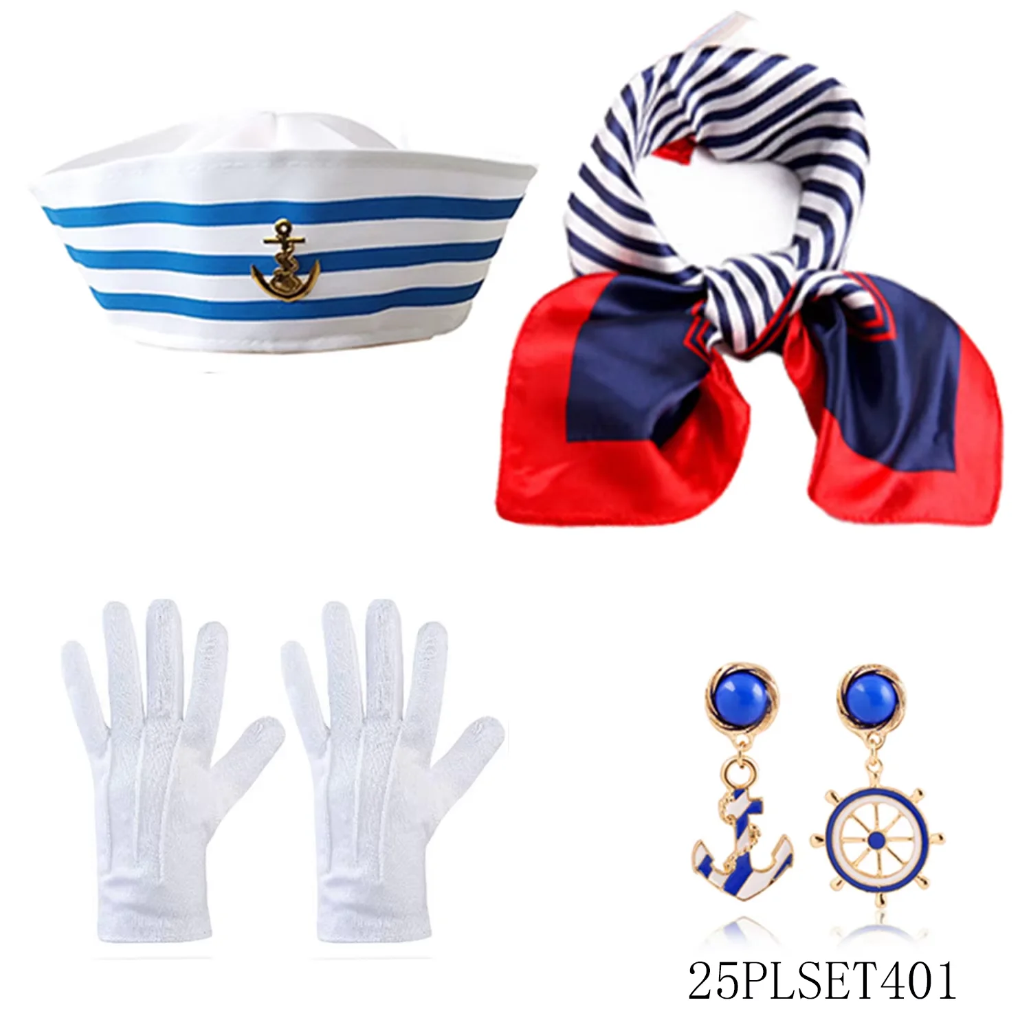PESENAR ชุดอุปกรณ์เสริมสำหรับงานปาร์ตี้ชุดกะลาสีหญิง 4 ชิ้น เหมาะสำหรับกะลาสีกองทัพเรือที่แต่งตัวสำหรับงานปาร์ตี้