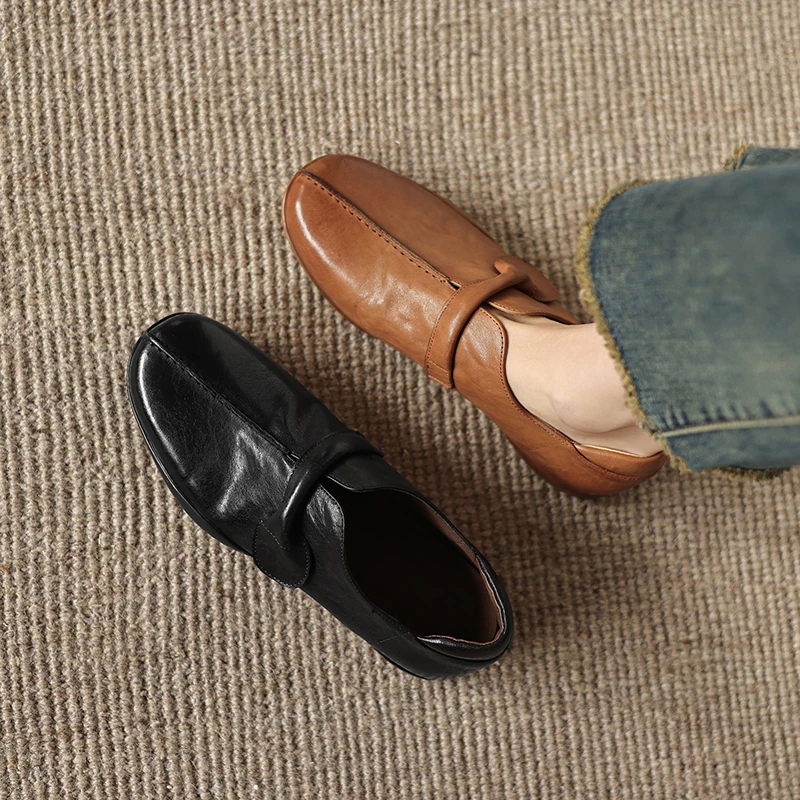 2026 new spring summer women pumps natural leather 22-25cm cowhide+pigskin round toe height increased women shoes fashion
