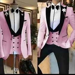 Latest Solid Formal Men's Wedding Suit Slim Fit Elegant Groom Tuxedos Business Party Suits 3 Pieces Sets (Jacket+Vest+Pants)