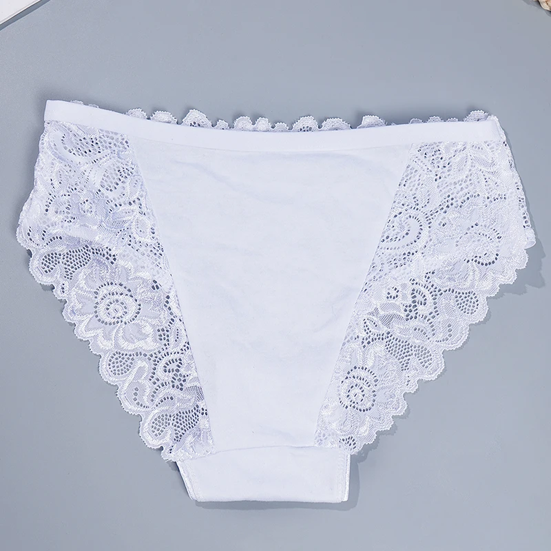 Dámské bavlněné kalhotky s krajkovým vzorem a středním pasem, sexy spodní prádlo, 6 ks - náhled 4