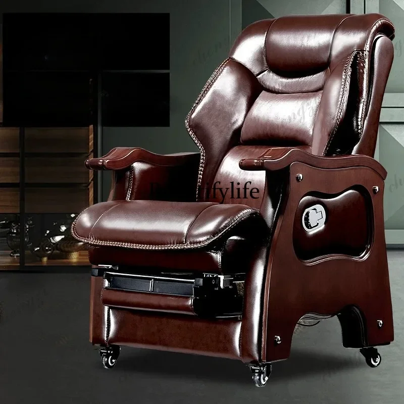 F4567 HR Boss chair business leather president office chair massage   solid wood reclining computer chair home