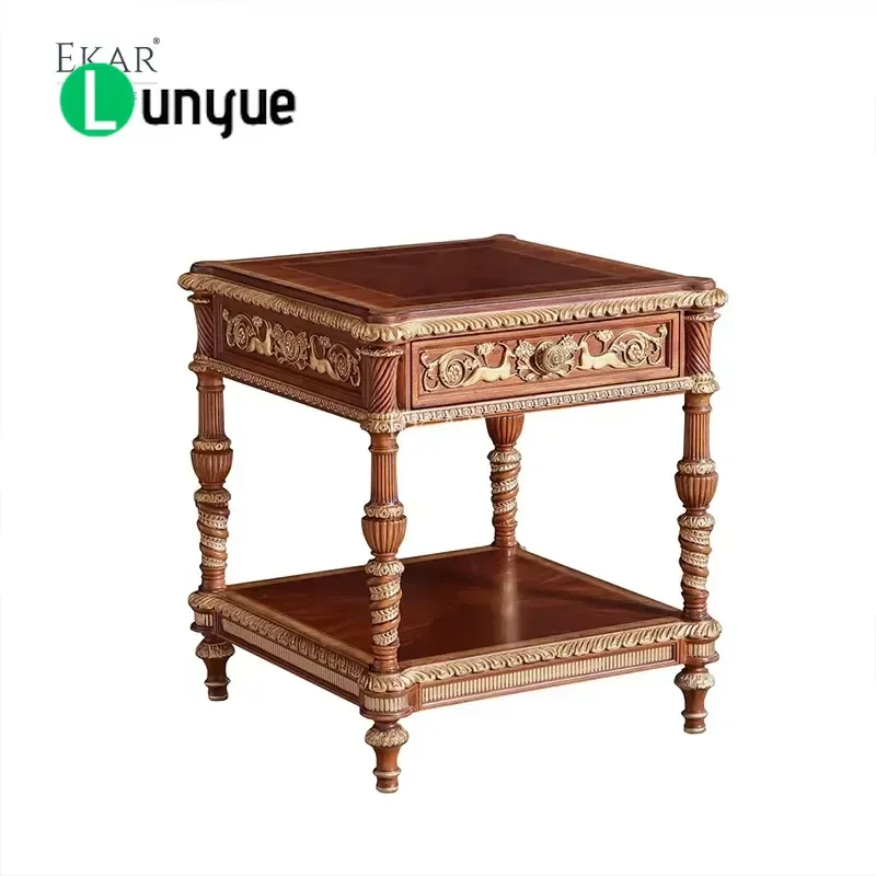 Royal Sovereign Engraved Side Table Gold Plated Trim Lower Shelves Luxury Living Room Bedroom Furniture Elegant Decor Storage