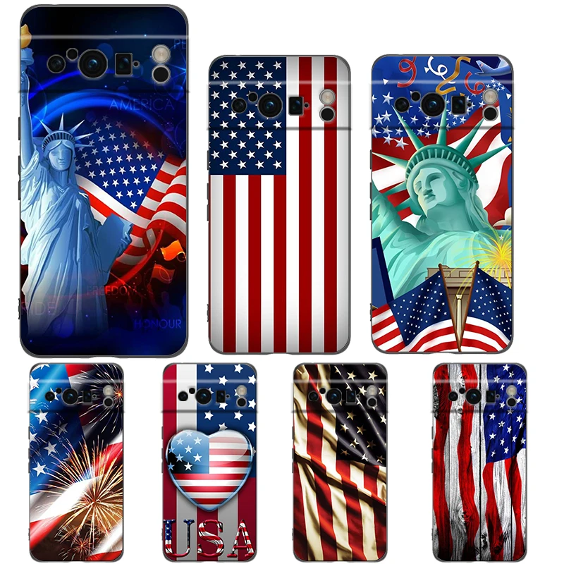 Funda de teléfono para Google Pixel 9 8 7 6 9A 8A 7A 6A Pro 10 9 Pro XL TPU suave carcasa a prueba de golpes Capa bandera americana de Estados Unidos