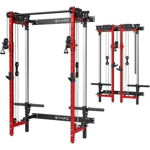 Rack per squat pieghevole Rack di alimentazione a parete con macchina per crossover cavi e LAT Pull Down Heavy Duty Capacità di 1000 libbre Squat Rac