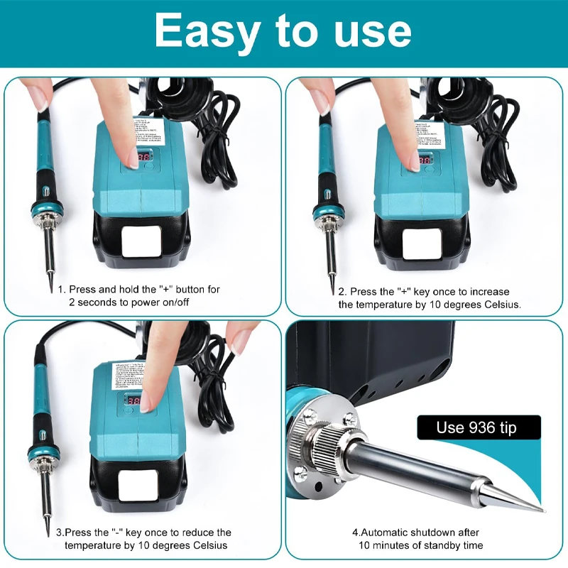 60W Digital Electric Soldering Iron For Makita/DeWlt Battery 510℃ Adjustable Internal Heating 936M Solder Tip Soldering Station