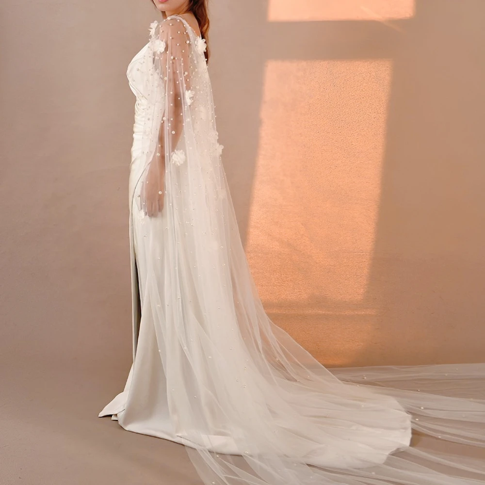Luxury Pearls Beading Bridal Shawl Removable Sleeves Girlfriend Wedding Bolero Wedding Clothes Wedding Accessories Ivory