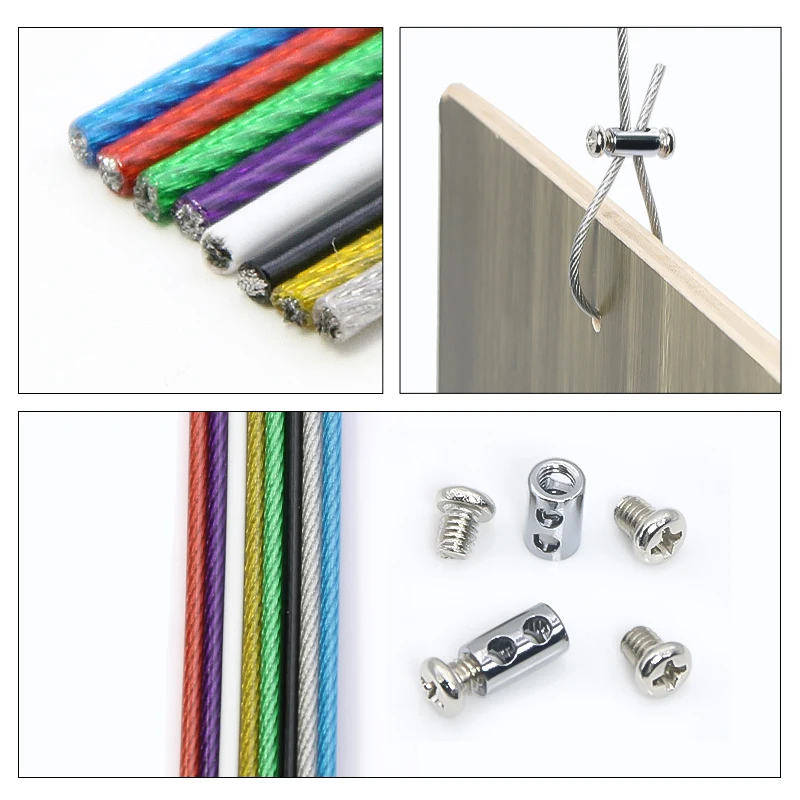 4 buah kit tali kabel PVC 2mm yang dapat disesuaikan, pengikat kabel yang dapat menggantung papan iklan, gambar, dan lukisan