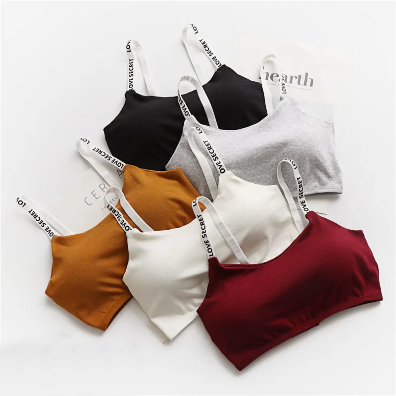 Cross Border Letter Shoulder Strap Anti Glare Sports Beauty Back Wrap Chest Seamless Bra Vest Student Strap Women's Underwear