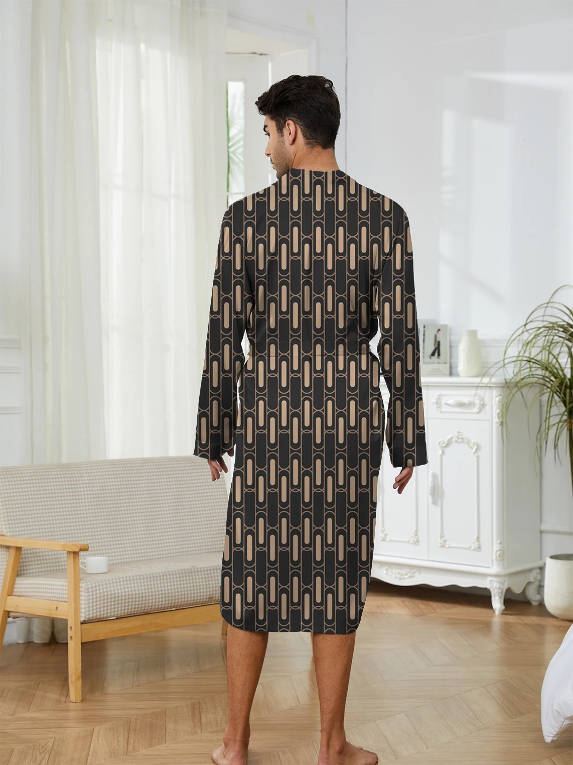Men's long robe digital printing trend, spring and autumn leisure entertainment home nightgown, quick-drying Men's bathrobe