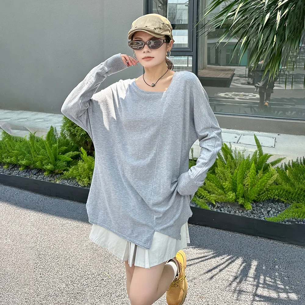 

SuperAen korean Style Asymmetrical V-neck Solid Color Knitted 2024 Autumn New Pullover Sweater