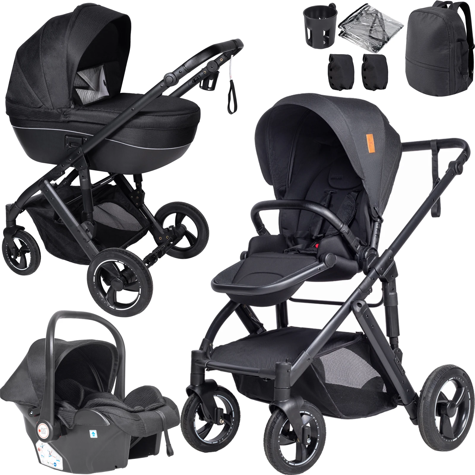 Poussette Bébé 4 en 1 Système de Voyage 3 en 1 avec Nacelle Siège Auto et Siège Optionnel Transforma