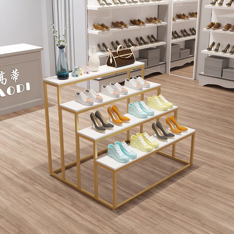 Soporte de exhibición para tienda de ropa, bolsos, zapatos, mesa rectangular de agua corriente Nakajima, accesorios decorativos escalonados, expositor de zapatero