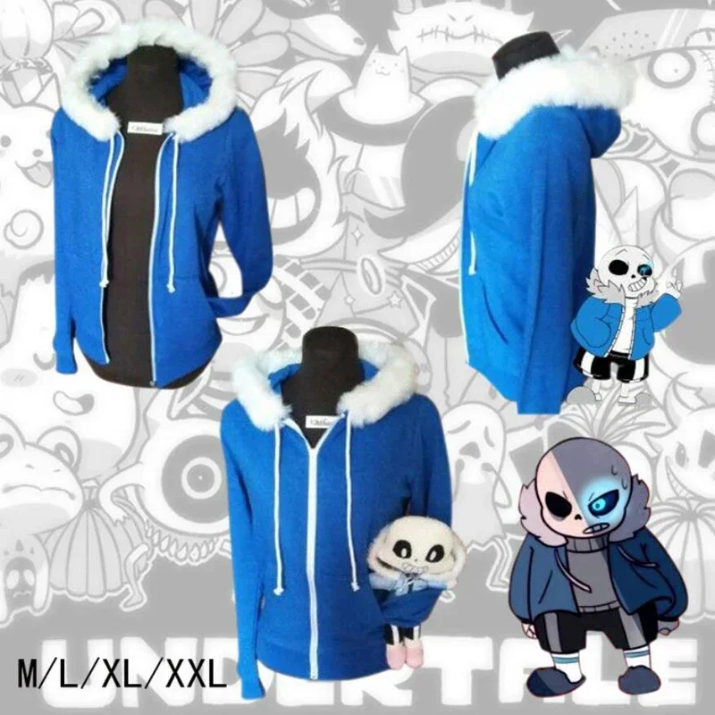 Game Sans Undertale Hoodies Cosplay COOL Latex Mask SKELETON Jacket Plus Velvet Hoodies Sweatshirt Halloween Party Cos Costume