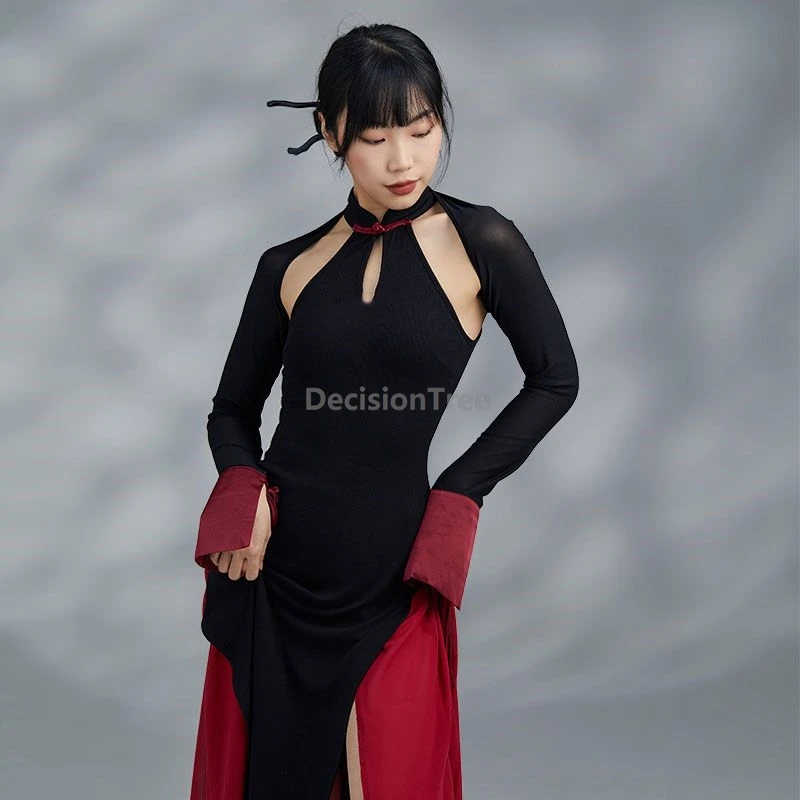 Одежда для выступлений 2025 года, новый китайский стиль, модное облегающее Ципао с разрезом, винтажное Ципао для джазовых танцев, классических танцев