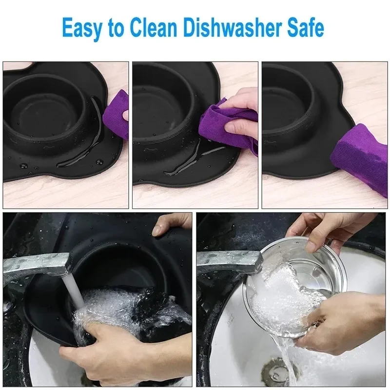 Antislip Double Dog Bowl with Silicone Mat Durable Stainless Steel Water Food Feeder Water Bottle Dog Water Bottle Pet Supplies