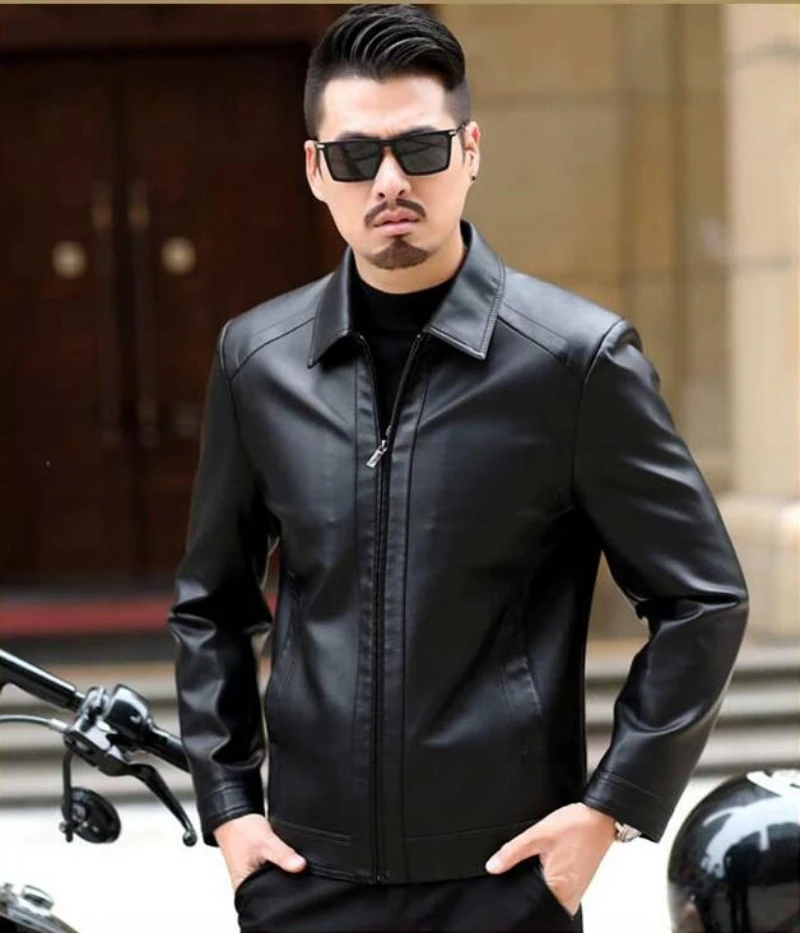 Blouson de moto en cuir véritable pour homme, vêtement masculin à la mode