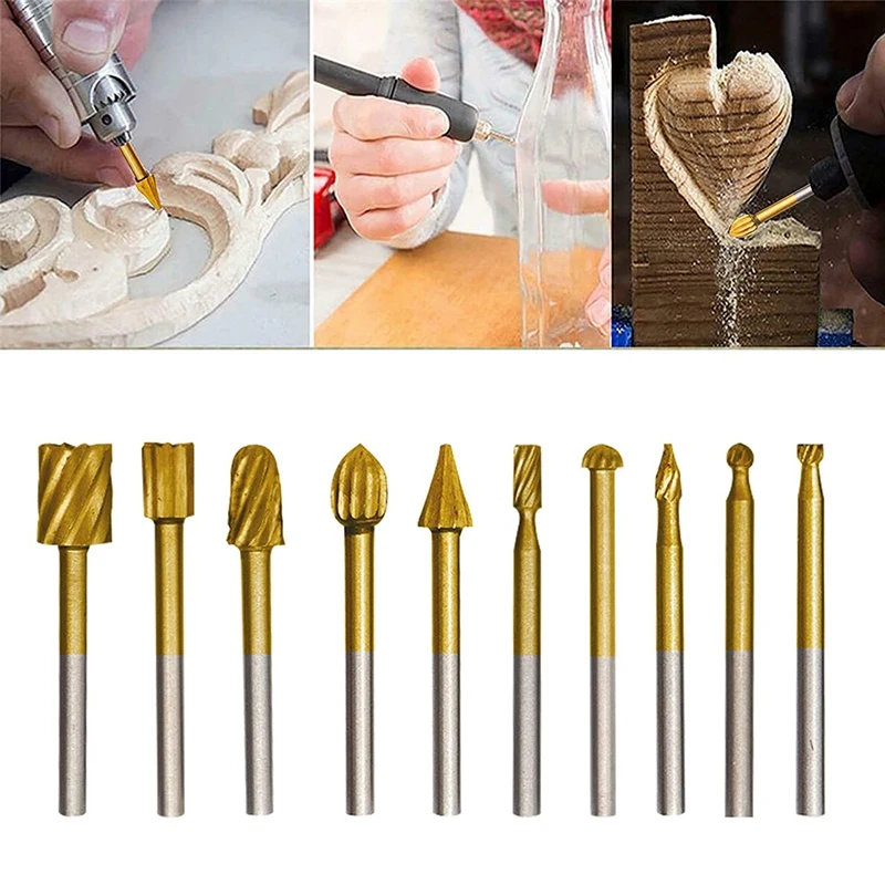 HSS 라우터 카바이드 조각 비트 및 라우터 비트, DIY 목공용 생크 전원 회전 도구, 10 개, 1/8 인치 (3mm), 신제품