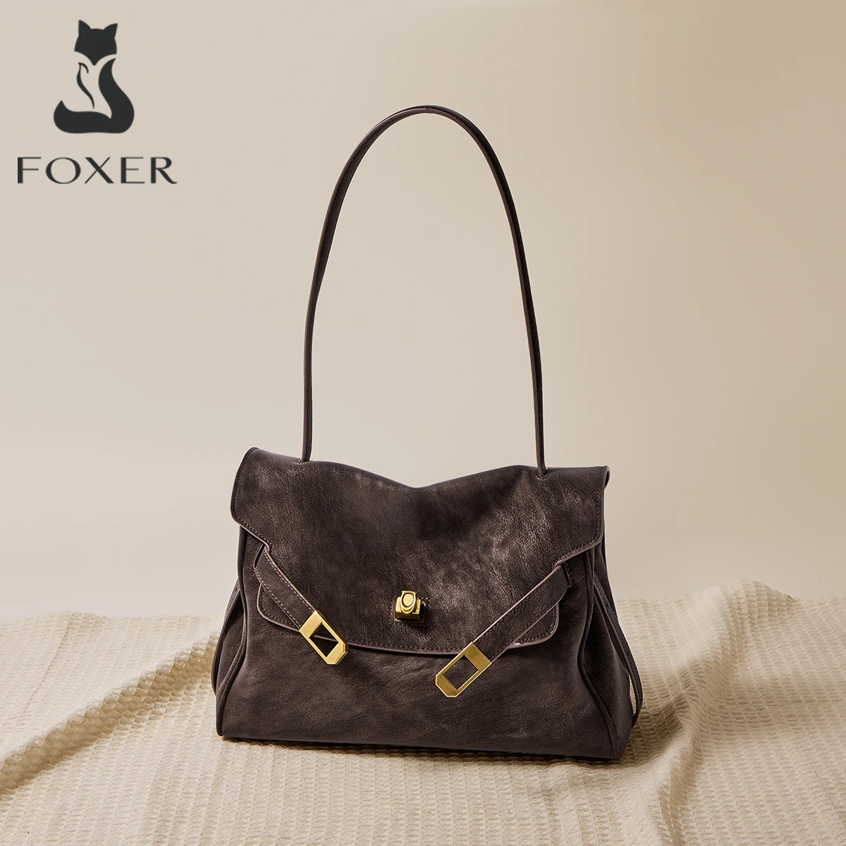 FOXER Large Capacity Handbag Soft Leather Retro Women's Shoulder Bag 2026 Spring New Tote Bag for Daily & Commute