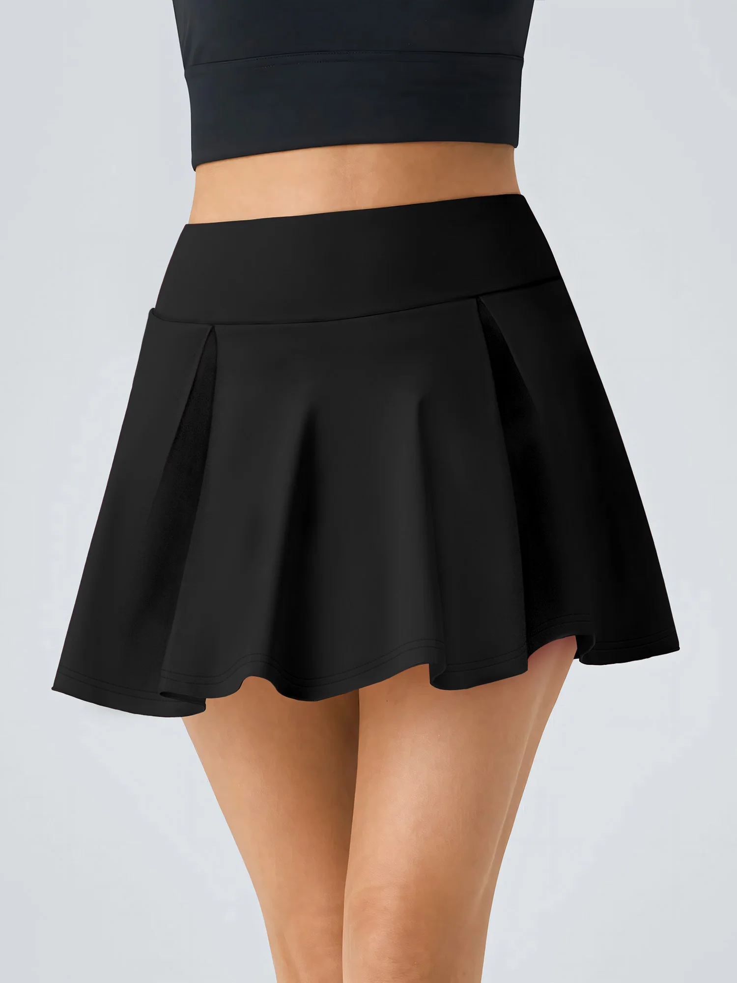 Damen High-Waist A-Linien Skort, Retro, einfarbig, fließend, 90er Hongkong-Stil, lässig, figurbetont – Detail 11
