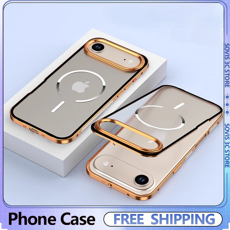 

Металлический защелкивающийся чехол для телефона, новый матовый полупрозрачный чехол с защитой от падения для iPhone 17 Pro Max/iPhone Air, чехол для телефона