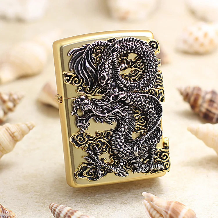 

Genuine Zippo Golden Dragon oil lighter copper windproof cigarette Kerosene lighters Gift with anti-counterfeiting code