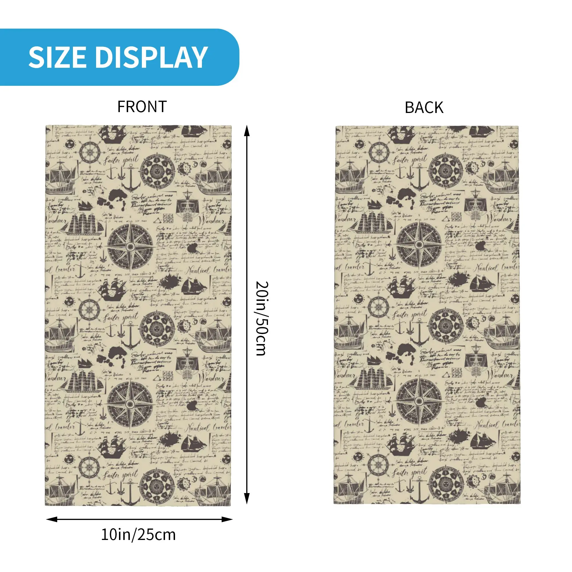 Vintage Nautical Ship Compass and Anchor Design 1 Bandana Neck Cover Printed Wrap Scarf Balaclava Cycling Unisex Adult Windproof