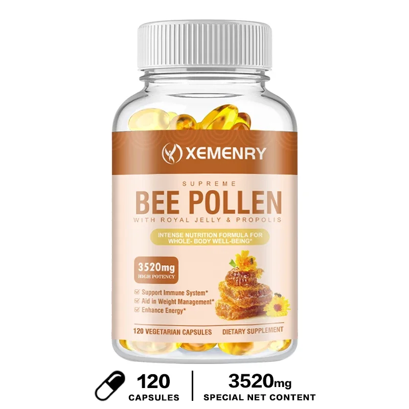 Bee Pollen 3520 Mg 120 Vegetarian Capsules (100% Vegan, Non-GMO and Gluten-Free) Naturally Rich in B Vitamins, Protein
