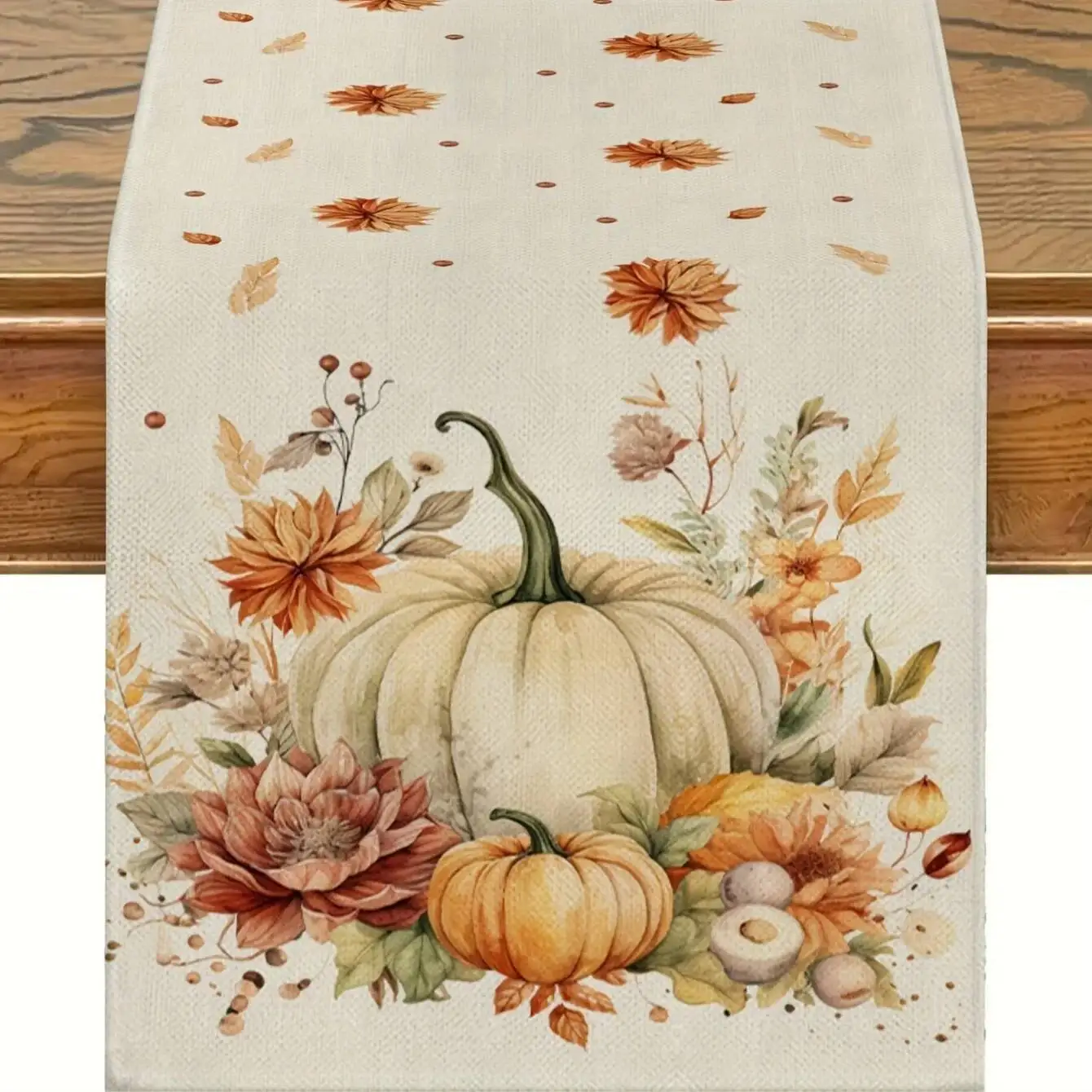 

1 Seasonal Pumpkin Table Runner Durable Polyester Cotton Blend Water Resistant For Indoor Outdoor Decor Charming Autumn Ambiance
