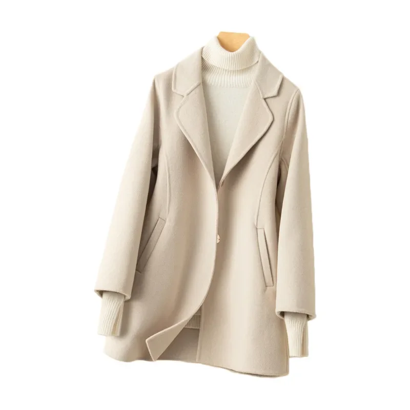 

Double-sided Cashmere Women's Short Small High-end Tweed Coat Black Wool Double-faced Wool Coat Women