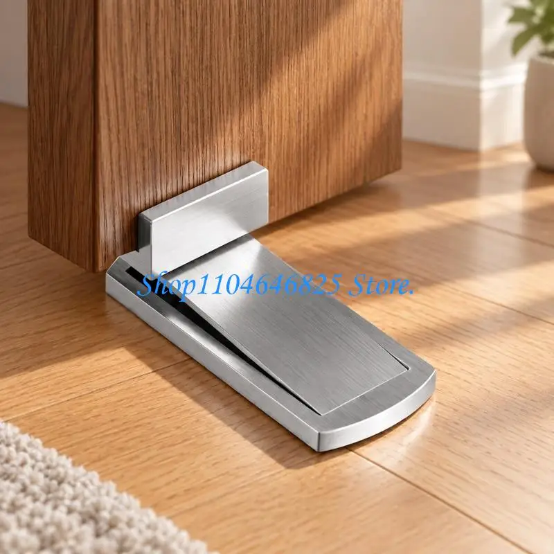 Floor-Mounted Door Stop with Close-to-Ground Placement to Secure Interior, or Cabinet Door Open Positions