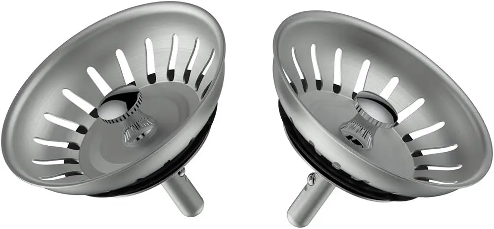 Kitchen Sink Basket Strainer Replacement for Standard Drains (3-1/2 Inch) Stainless Steel Body with Rubber Stopper (Pack