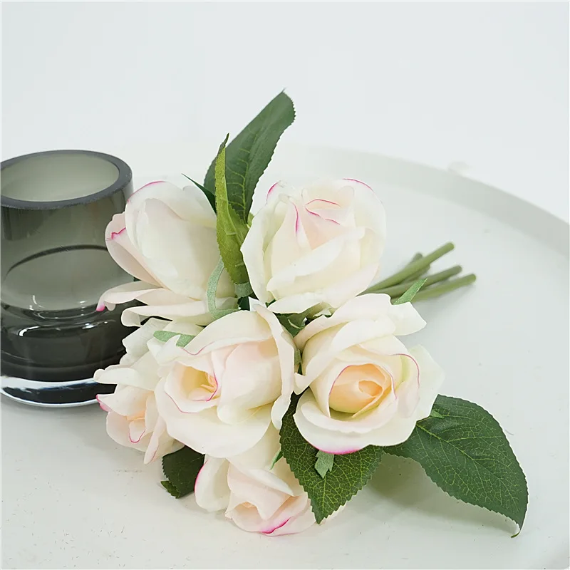 

Feel Moisturizing Rose 6 Head Bunch Real Touch Artificial Rose Flowers for Bride Holding Bouquet Wedding Decoration Table Flower