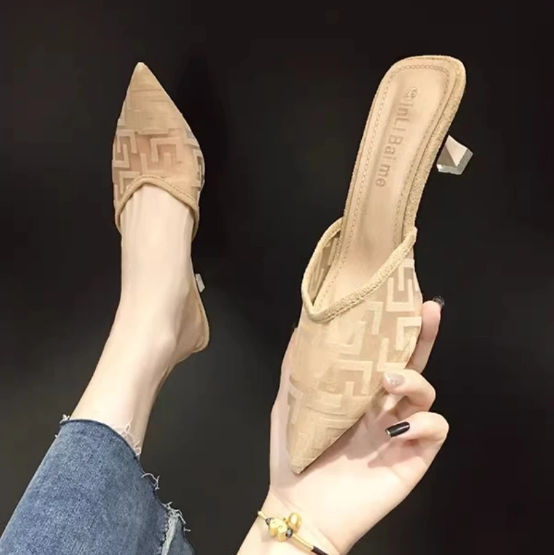 

Весна/осень 2025: тапочки с острым носком, модные сетчатые босоножки на среднем каблуке на тонком каблуке и высоком каблуке, женская обувь