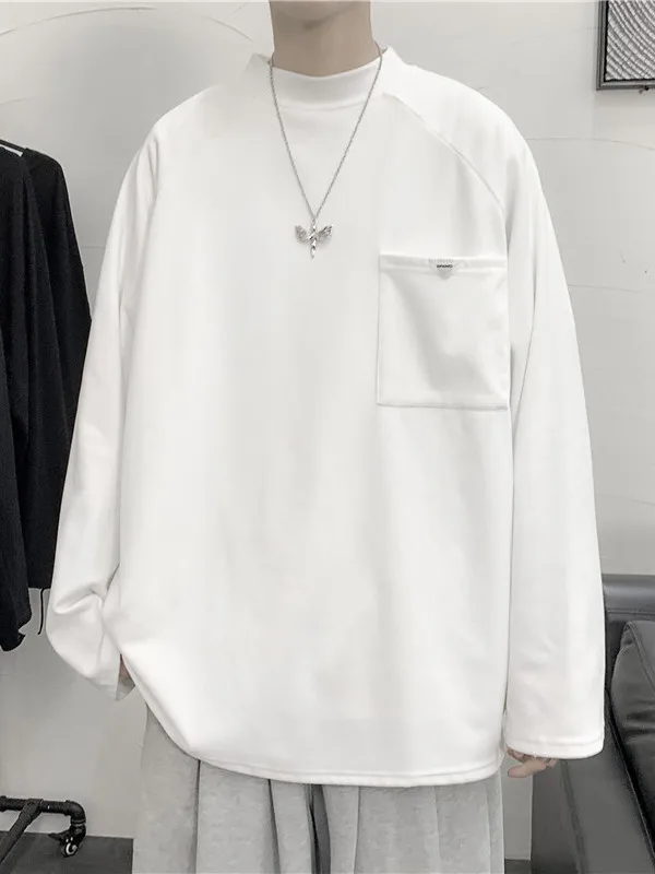 

Мужская свободная футболка с длинным рукавом и воротником-стойкой, весенне-осенняя, повседневная, модная, базовая, молодежная, популярная толстовка