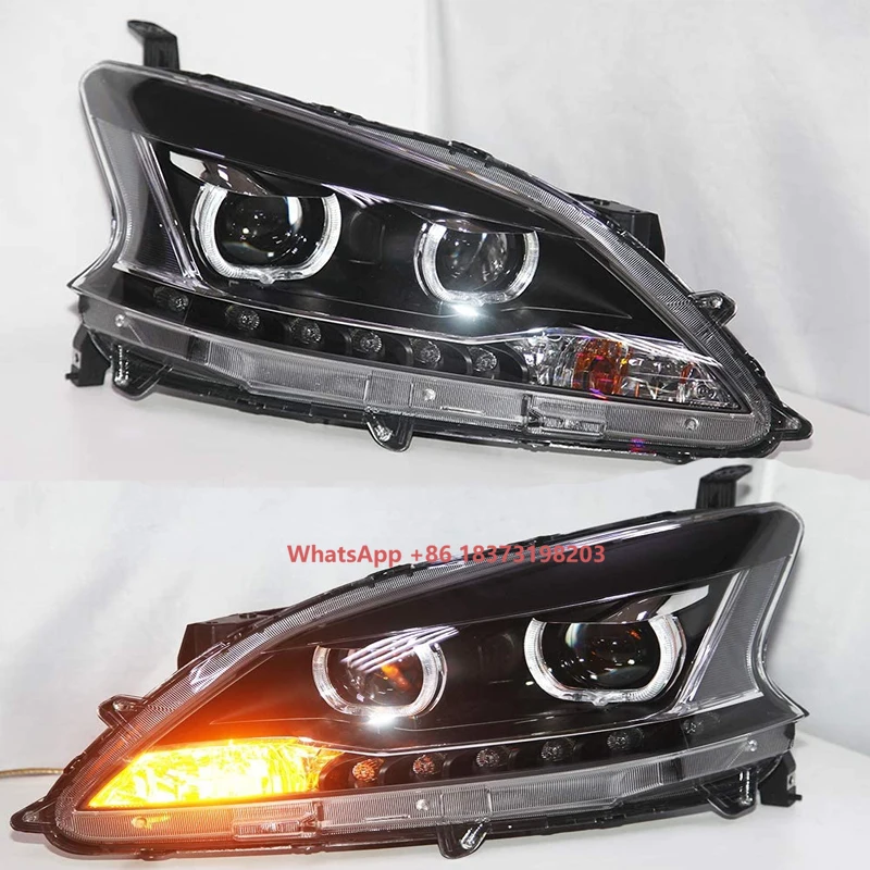 

2012 to 2014 Year LED Angel Eyes Head Lights Bi Xenon Projector Lens LF for Nissan Sylphy B17 Sentra Front Lamp