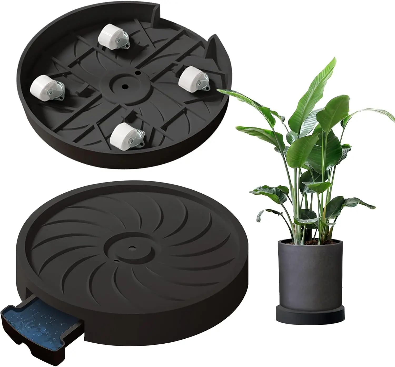 

2 Pack Plant Caddy with Hidden Wheels, 13" Heavy Duty Rolling Plant Stand with Removable Drainage Tray and Silent Cast