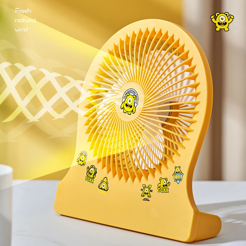 Pequeno ventilador de mesa portátil leve portátil usb carregamento estudante dormitório cartão do escritório amor dos desenhos animados mudo economia energia