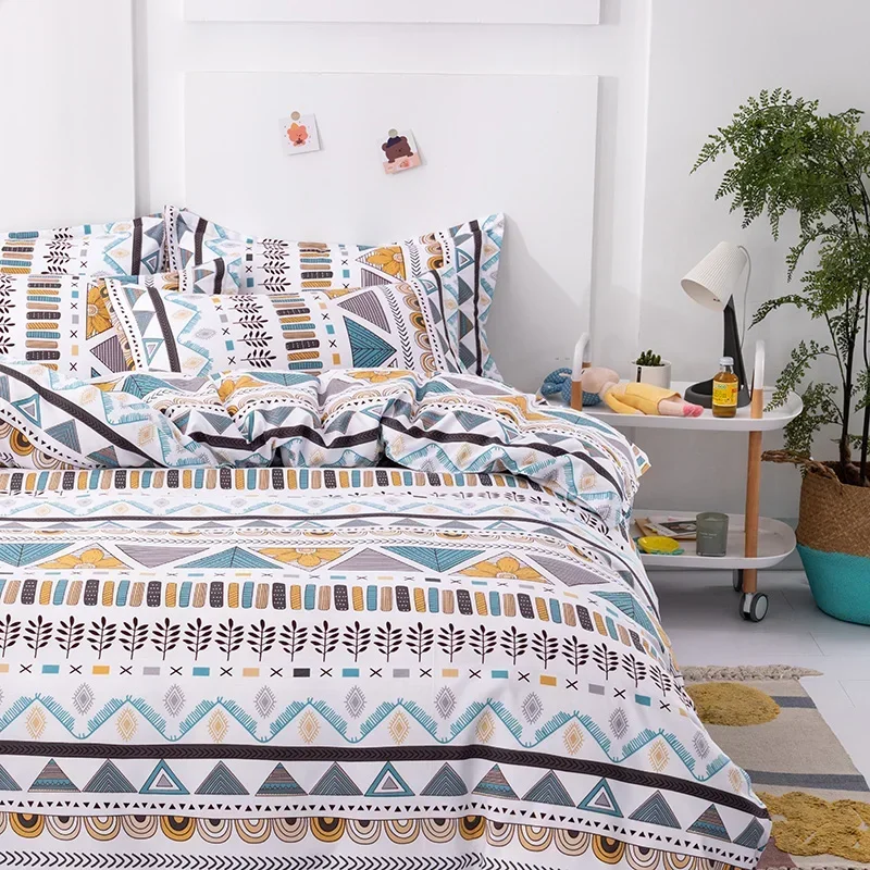 Boho Geometric Duvet Cover Queen Size - 3-częściowy Farmhouse Aztec Stripe Pattern Print Microfiber Comforter Cover Miękki zestaw pościeli