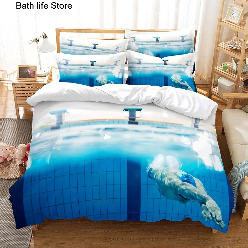 Swimming In Pool Bedding Duvet Cover Set 3d Digital Printing Bed Linen Fashion Design Comforter Cover Bedding Sets Bed Set